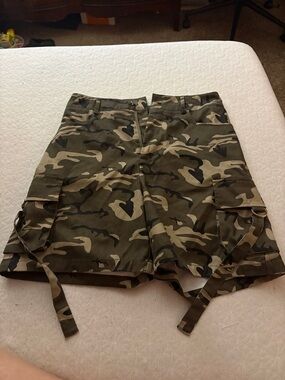 SHEIN Olive Green and Tan Camo Cargo Shorts